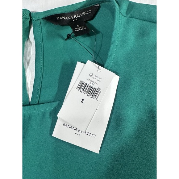 Banana Republic Women's Short Sleeve Green Blouse Contrasting Trim Navy Sz Small - Picture 2 of 5